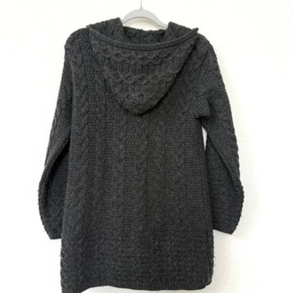 Aran Crafts Wool Hoodie Cardigan Coat Charcoal Cable Knit Cottagecore XS Ireland - Picture 7 of 8